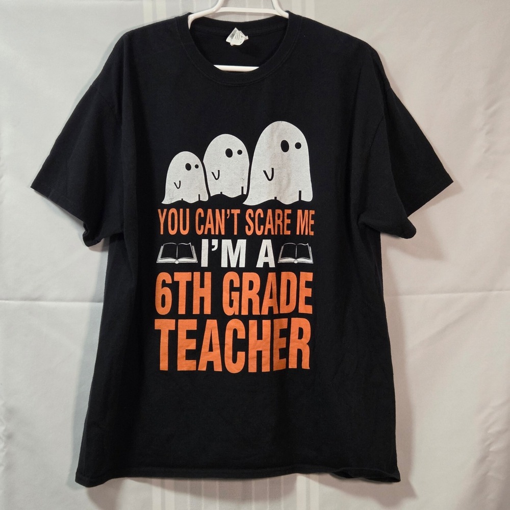 Gildan T-Shirt Mens XL Black 6th Grade Teacher Halloween Ghost Graphic Tee